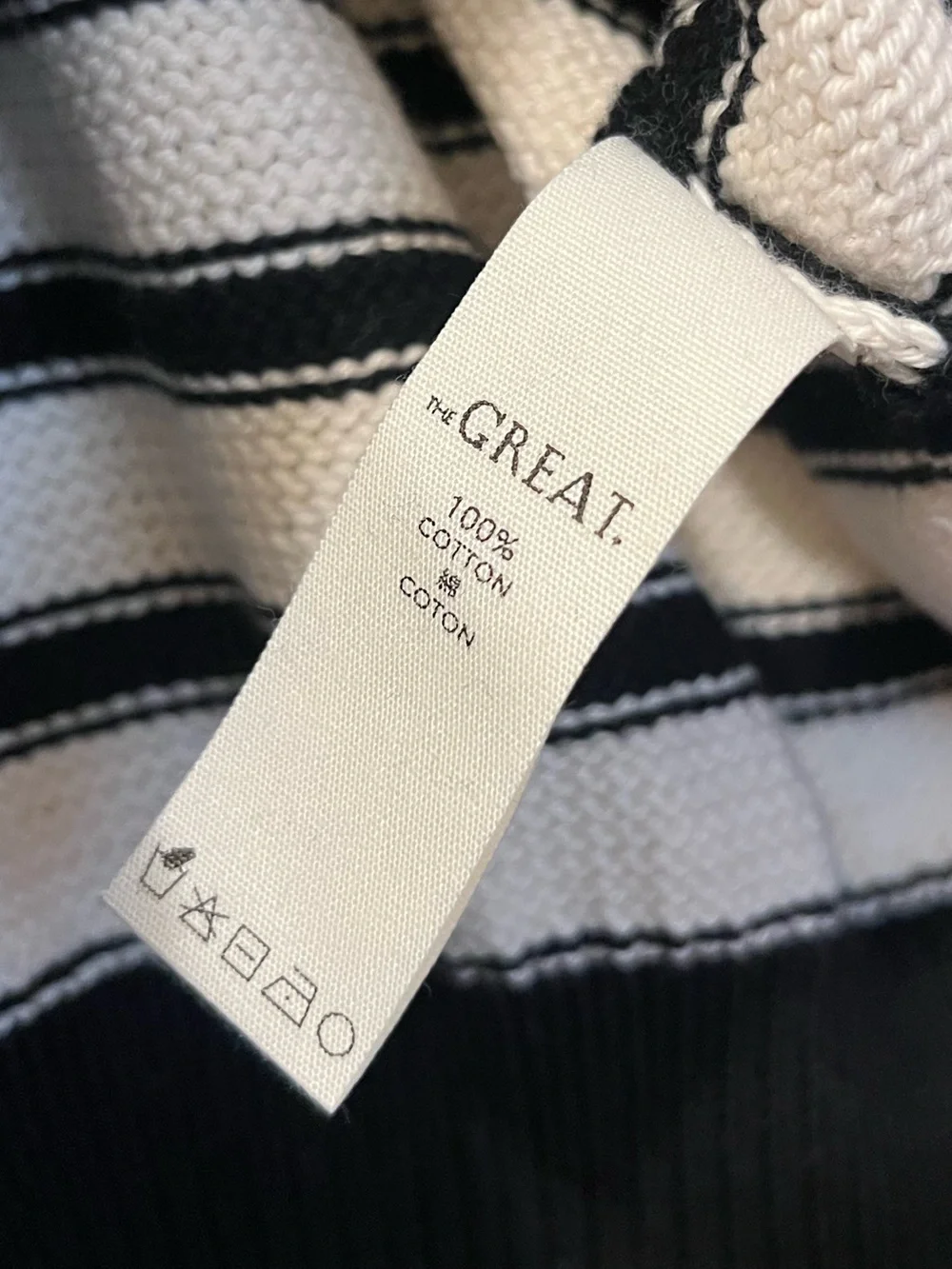 The Great. Cotton Roll Neck Striped Crewneck Sweater Sz M